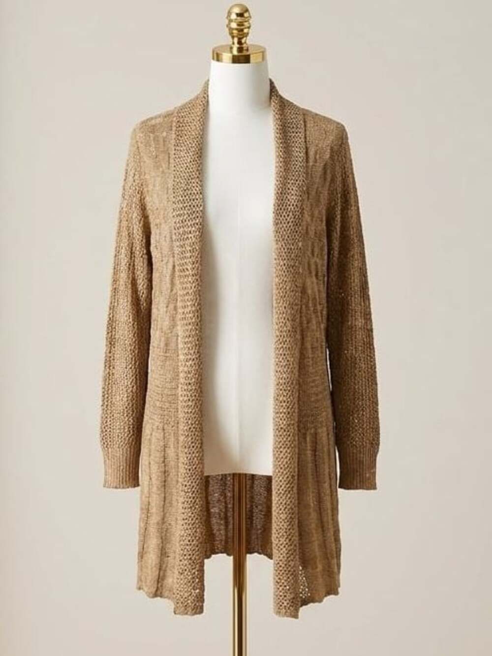 BloomChic Lapel Collar Sweater Cardigan in Tan Size Large 12